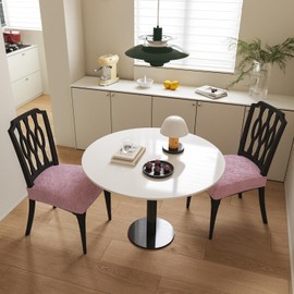 Lawalon Pro Fit Dining Chair Seat Covers (Pink, Set of 2) – Full-Cover Elastic Slip Covers with Embossed Jacquard Pattern and Rear Flap, Stretch Seat Protectors, Machine Washable for Kitchen Chairs