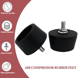 generic 4pcs Air Compressor Rubber Feet, Oil-Free Machine Shock Feet Pad with M8 Screws and Nuts, 47x50mm(HxD), Black