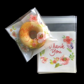 Enenes Self Adhesive Bag for Cookies 200PCS Thank You Treat Bags Assorted Sizes 4x4 INCH Flat Goody Bag Party Favor Bags for Handmade Candies and Gummy(Thank you 4x4)