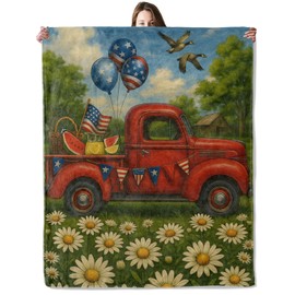 Vintage Red Truck Blanket, Flannel Blankets Gifts for Boys Girls Adults, Warm Cozy Soft Fuzzy Throw for Couch, Bed, Room Decor 50x60 in