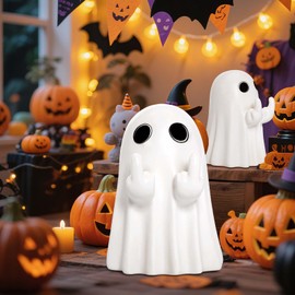 FaddishDeal - Decoraciones de Halloween para interiores y exteriores, paquete de 2 bonitos adornos de Hallowenn, divertido estatua de fantasma de dedo, estatua de fantasma de resina espeluznante