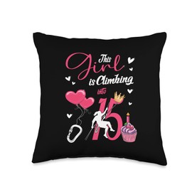 Birthday Shirt Bouldering Girl Climbing into 15 Carabiner Throw Pillow