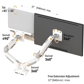 NB North Bayou Laptop Mount with Adjustable Tray for 10-17”Notebook, Full Motion Arm with VESA Plate for 17-30”Monitor,Clamp-on Grommet Mounting F160-FP (White)