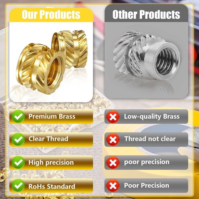 Threaded Inserts, 100 Pcs Knurled Brass Nuts, 3D Printing Brass