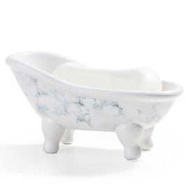 Jabonera de cerámica de 5.6 pulgadas, con diseño de mármol, para ducha, baño y fregadero de cocina