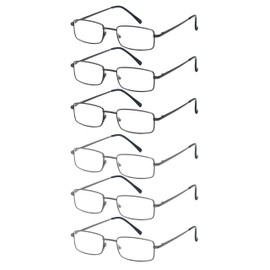 6-Pack Metal Reading Glasses for Men Women Spring Hinge Readers Clear Lens Non Yellow Coating, 3 Black 3 Gunmetal 1.75 x