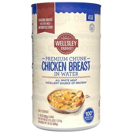 Wellsley Farms Premium No Antibiotics Ever. Chunk White, Chicken Breast in Water. Package of 4. (10oz. Cans) Fully Cooked