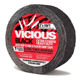 Vicious Black Extra Coarse Heavy Duty Anti Slip Safety Traction Tape | 2 Inch x 15 Feet | Indoor Outdoor Industrial Commercial Use | Waterproof, Oil Resistant, Durable