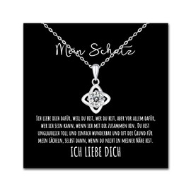 An meinen Schatz Necklace with Card Heart Chain with LED Box and Saying for Women Wife Partner Girlfriend or Fiancée for Anniversary Birthday Christmas, Stainless Steel, Cubic Zirconia