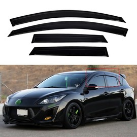 AceRide Window Visors for 2010-2013 Mazda 3 Hatchback，Rain Guards Sun Shields Window Deflector，Tape-On Style，4PCS