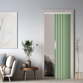 Magnetic Blackout Door Curtain, Foldable Room Divider for Bathroom/Bedroom/Living Room, Accordion Design (Green)