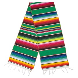 Mexican Serape Table Runner 14 x 84 Inches for Mexican Fiesta Decorations Wedding Outdoor Picnics Dining Table Hand Woven Cotton Table Runner with Fringe Green
