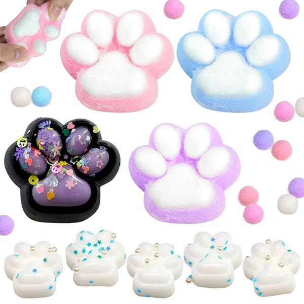 Pack of 4 Cat Paw Anti-Stress Balls, 5 Mini Squishy