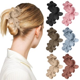 6 Pack Large Hair Clips, Elegant Flower Claw Clips, Non-Slip Thin Thick Curly Hair Strong Hold Hair Pins, Hair Accessories for Women Girls, Hair Claw Clips for Wedding Prom Party Holiday(4.3 Inch)
