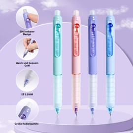 Xiaocanglan Erasable Ballpoint Pen, Pack of 4 Blue Rollerball Pens, Erasable Pens, Ballpoint Pens, Erasable, 0.5 mm Erasable Rollerball Pen, Students, Gift, School, Office