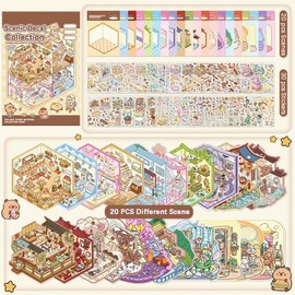 Mocrop 20 Sets 3D Sticker Scene Children's DIY House Stickers, Restaurants, Supermarkets, Library, Parties 3D Sticker Set, with 2 Tweezers, Creative Crafts, Gifts for Children