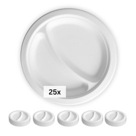 Linario® Disposable Grill Plates, 22.5 cm with Dividers, Sustainable Plates for Garden Party, Camping and Barbecue, Biodegradable Made of Sugar Cane, Pack of 25