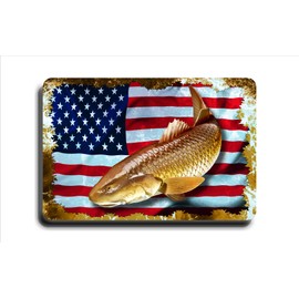American Flag Redfish Red Drum Spottail Bass Saltwater Fishing Sticker Decal (6"x10" Single)