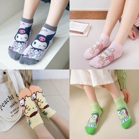 Educatgame 6 Pair of Cute Anime Character Socks for Teen Girls, Women Ankle Socks Size 6-9, Kawaii Anime Cotton Low-cut Socks