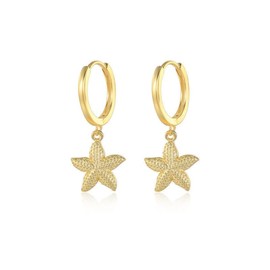Starfish Earrings Ocean Earrings Hoop Earrings Starfish Statement Earrings for Women Beach Ocean Summer Birthday Trendy Jewelry Accessories (Golden, One size)