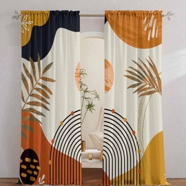 Colorful Boho Curtains Mid Century Modern Light Filtering Curtains 52X72Inch Abstract Leaves Retro Rainbow Living Room Curtain 2Pc Fun Geometric Drapes Yellow Plant Window Curtain for Bedroom