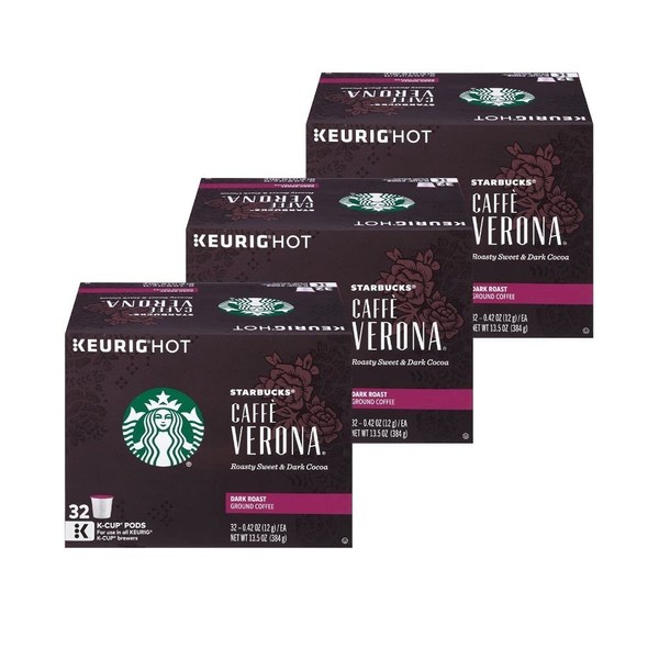 Starbucks Coffee K-Cup Pods, Caffe Verona, 32 CT, Pack of 3 (96 Pods Total)