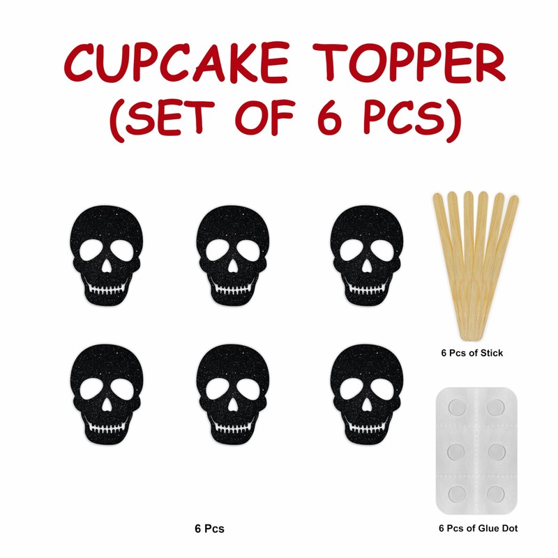 Black Skull Cupcake Topper | Halloween Party Decorations | Gothic