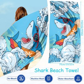 ZPSOSPZ Shark Beach Towel, Shark Swim Bath Towel, Microfiber Bath Towel For Boys Girls, Quick Dry Soft Lightweight Sand Free Towel For Camping Travel Beach Swimming 75x150cm