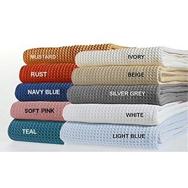 TreeWool 100% Soft Cotton Thermal Blanket in Waffle Weave - Easy Care Comfortable and Warm - Perfect All Season Bed Layering (King Size - 90" x 108", Light Blue)