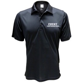Smart People Clothing Event Photographer Polo Reflective Design,Performance Polo w/Moisture Wicking Technology, Black Shirt.