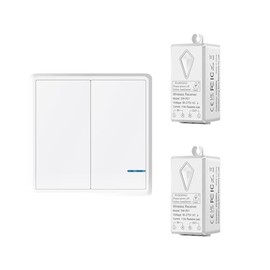 Wireless Lights Switch Kit,USUPERINK 2 gang Wireless Switch & 2 Remote Receiver, No WiFi Needed, No Wiring 3 Way Wireless Light Switch, Outdoor 1900ft Indoors 229ft for Led Light,Ceiling Lights, Lamps