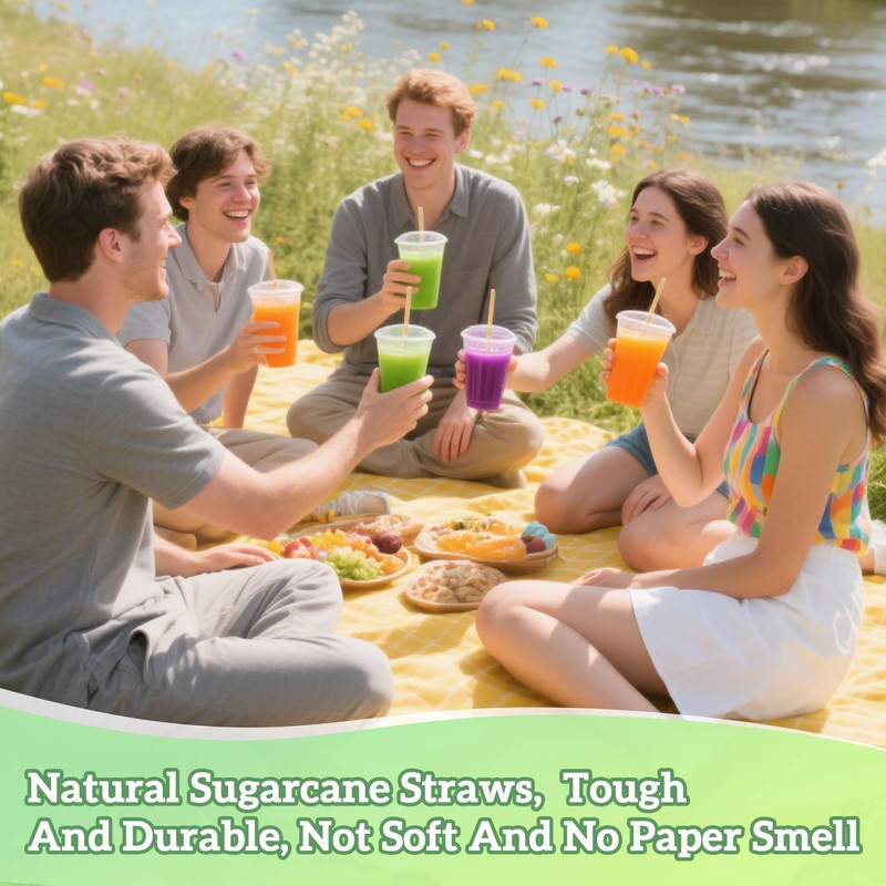 Sugarcane Straws - 100PCS Straws Disposable Biodegradable Compostable Long Sugar
