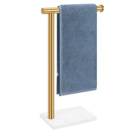BathAce Hand Towel Holder, Hand Towel Stand for Bathroom with Marble Base, 304 Stainless Steel L Shape Hand Towel Rack Bar Standing for Vanity Kitchen Countertop, Brushed Gold