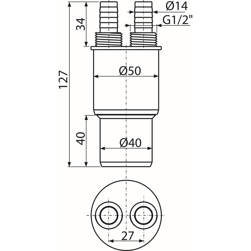 White Plastic Reduction Connection Reducer to Waste 40/50xG1/2" Hose Connector