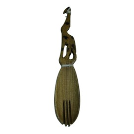 The Friendly Trading Co Wooden Salad Servers Pair African Handcrafted Giraffe Design 30 cm / 12 inch