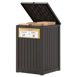 NUNU LAB Package Delivery Box for Outside, 48 Gallon Storage Box with Lockable Secure, Large Double Wall Resin Outdoor Package Delivery with Delivery Sign and Waterproof Deck Box