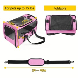 Refrze Pet Carrier Airline Approved, Cat Carriers for Medium Cats Small Cats, Soft Dog Carriers for Small Dogs Medium Dogs, TSA Approved Pet Carrier for Cats Dogs of 15 Lbs, Puppy Carrier,Pink