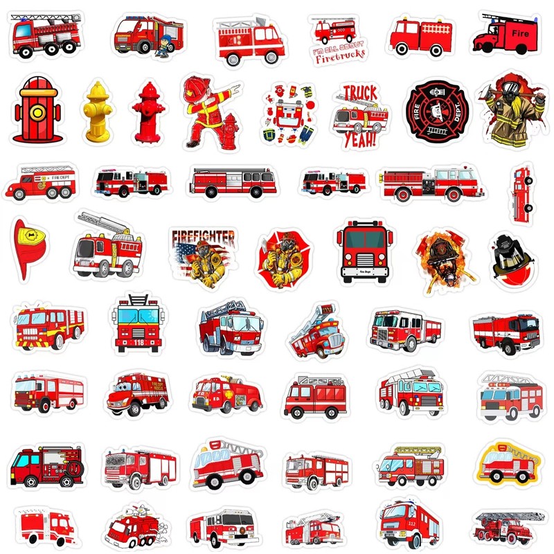 Fire Truck Stickers for Kids Teens Girls Boys, 50Pcs Cute