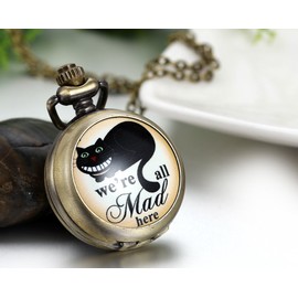 JewelryWe Mother's Day Gift Retro Pocket Watch with Chain Women Men Analogue Quartz Chain Watch Vintage Watch Pendant with Necklace Gift for Women Men, bronze cat, Christmas Day, birthday