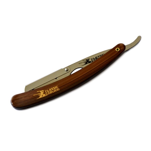 Classic Samurai Stainless Steel Professional Barber Straight Edge Razor with 100 Count Single Edge Razor Blades (Brown)