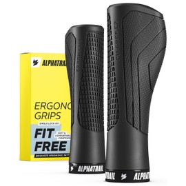 Sporty Ergonomic Bike Handlebar Grips for MTB, Lock-On 22.2 mm, 1 Pair – Alphatrail FitFree Ergo Grips with Slim Palm Support for Bicycle, E-Bike, Touring & Hybrid Bikes in Black