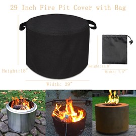 Fire Pit Cover for Solo Stove, Solo Stove Yukon Cover 27 Inch Bonfire Accessories Fire Pit Cover Round, Waterproof 600D Heavy Duty Outdoor Firepit Covers with Storage Bag(Black, 29x18Inch)
