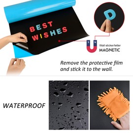Board2by Magnetic Chalkboard Contact Paper for Wall, 38.9 x 18 Self Adhesive Chalk Board Wallpaper, Blackboard Paper with 46 Magnetic Letters for Kids, Black