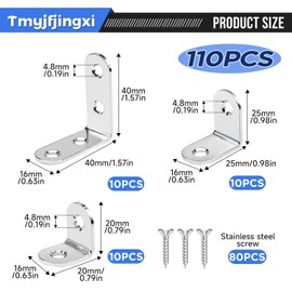 Tmyjfjingxi - 30 soportes de esquina en L plateados para madera de 3 tamaños en ángulo L para estantes muebles resistentes con 80 tornillos