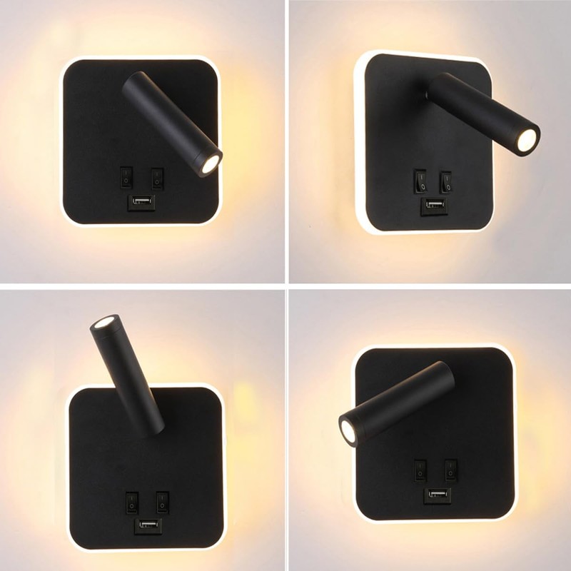 AIRTWESD USB Charging Port Wall Wash Light Black Bed LED