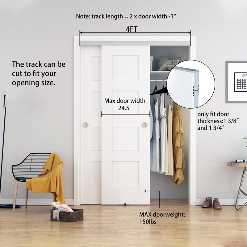 BARNSMITH 4FT/48 Bypass Door Hardware,Heavy Duty Aluminum Sliding Closet Door