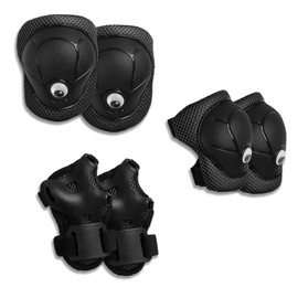 Innovative Child Protection Set for Boys & Girls - 3 in 1 Flexible Knee Pads, Elbow Pads and Wrist Guards + Mesh Bag - for Skateboard, BMX, Bicycle, Inline Skates & Scooter (Black, S)