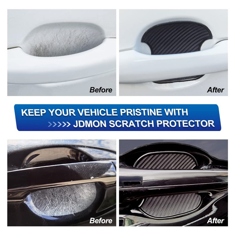 JDMON Car Handle Cup Scratch Protector, 4PCS TPU Carbon Fiber