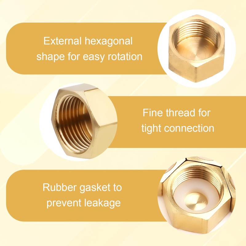 6pcs 3/8'' NPT Brass Pipe Cap, 5/8" ID Brass Compression
