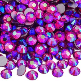 Blinginbox Flat Back Crystal Rhinestones Round Gems for Nail Art and Craft Glue Fix,Fuchsia AB (2.7-2.8mm) SS10/1440pcs